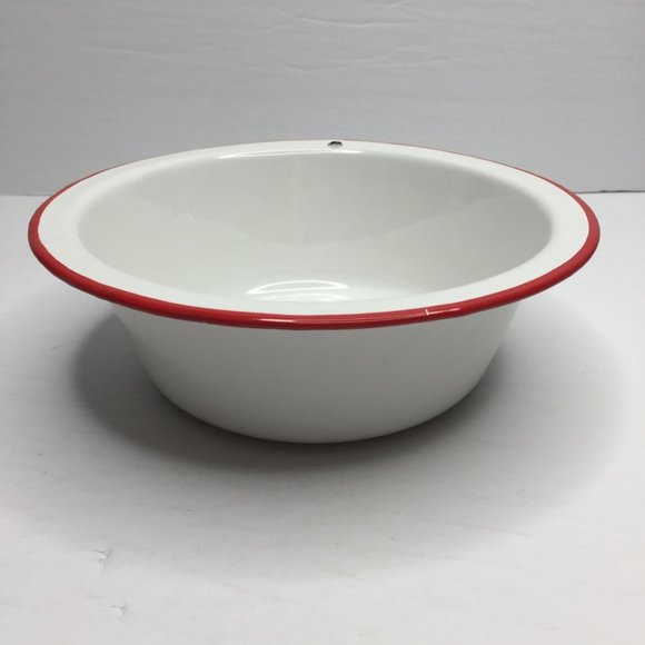 Vintage Set of 3 White Enamelware Bowls Red Kitchen Home Decor Decoration - Picture 3 of 16